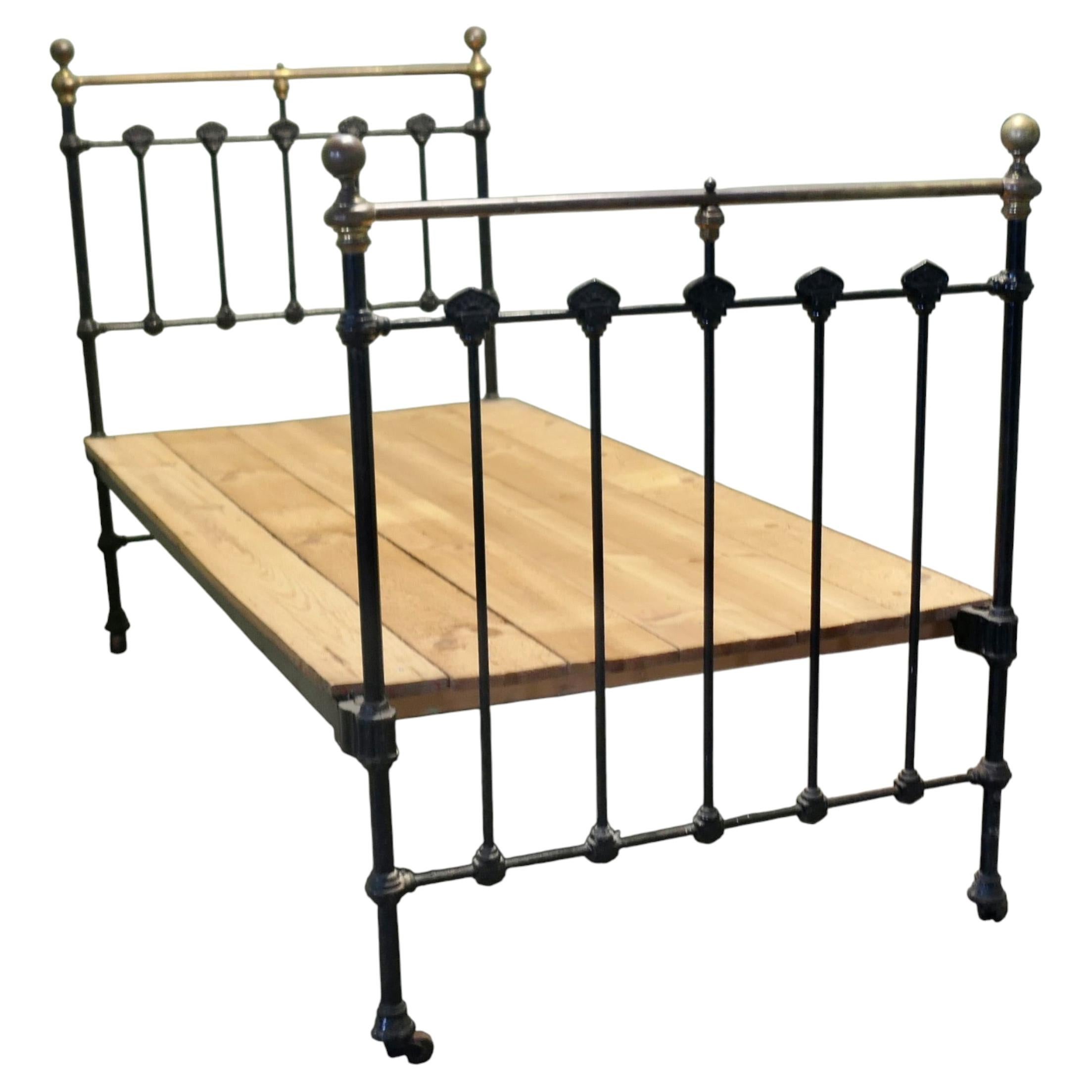 A Good Quality Victorian Single Brass and Iron Bed