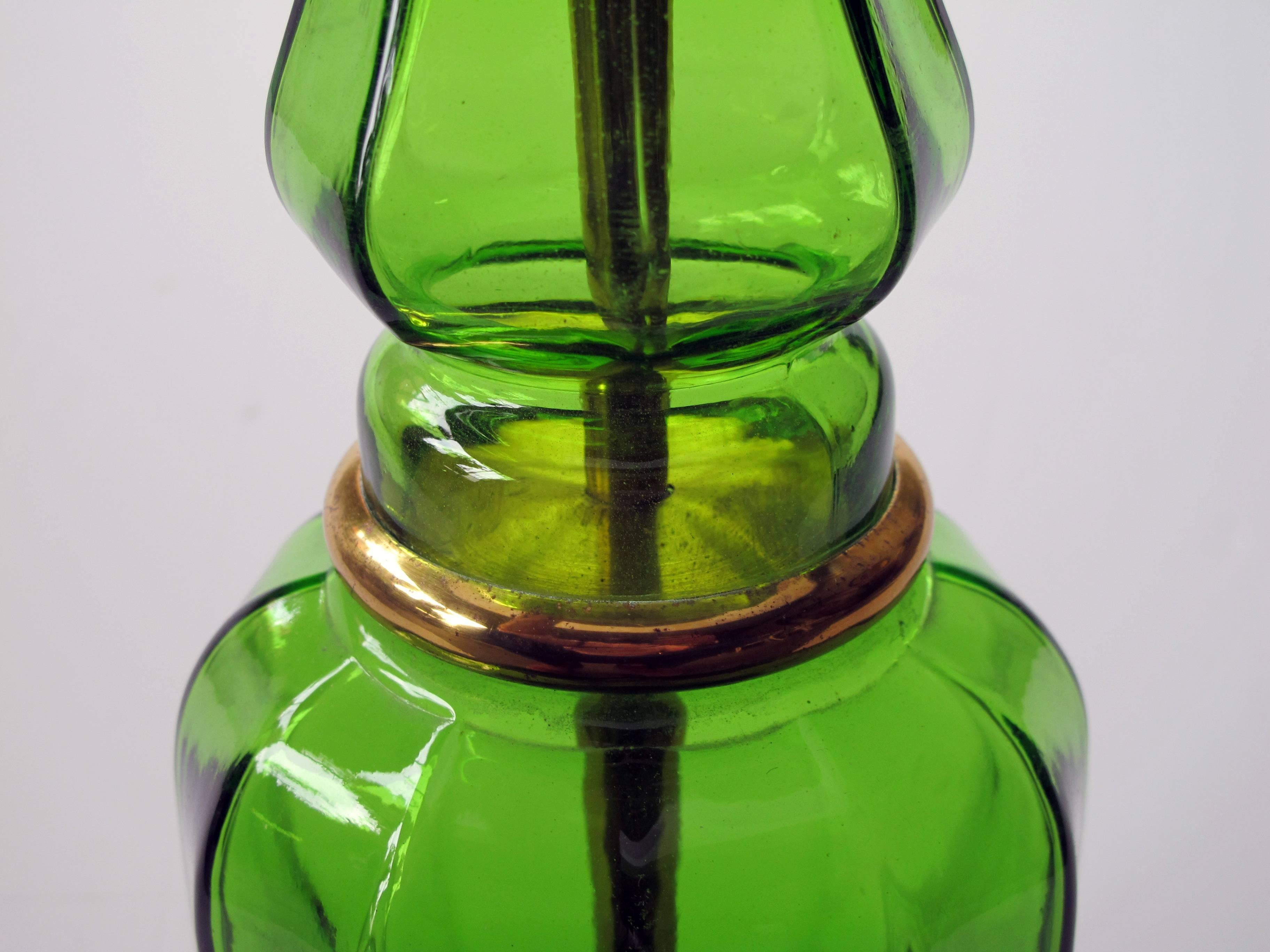 Hollywood Regency Good Quallity French, 1940s Apple-Green Crystal Lamp with Gilt-Bronze Mounts