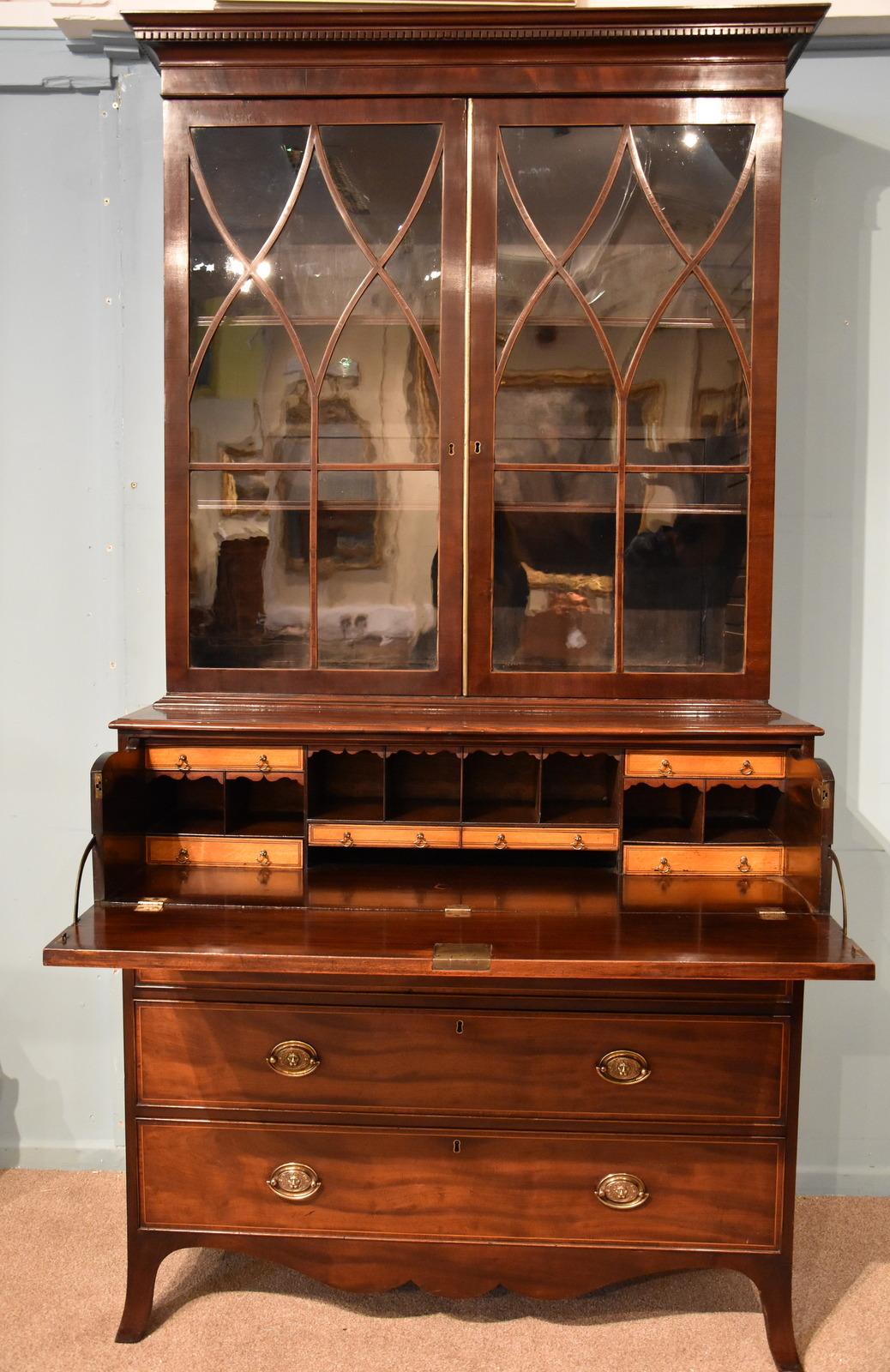 19th Century Good Regency Mahogany Secretaire Bookcase