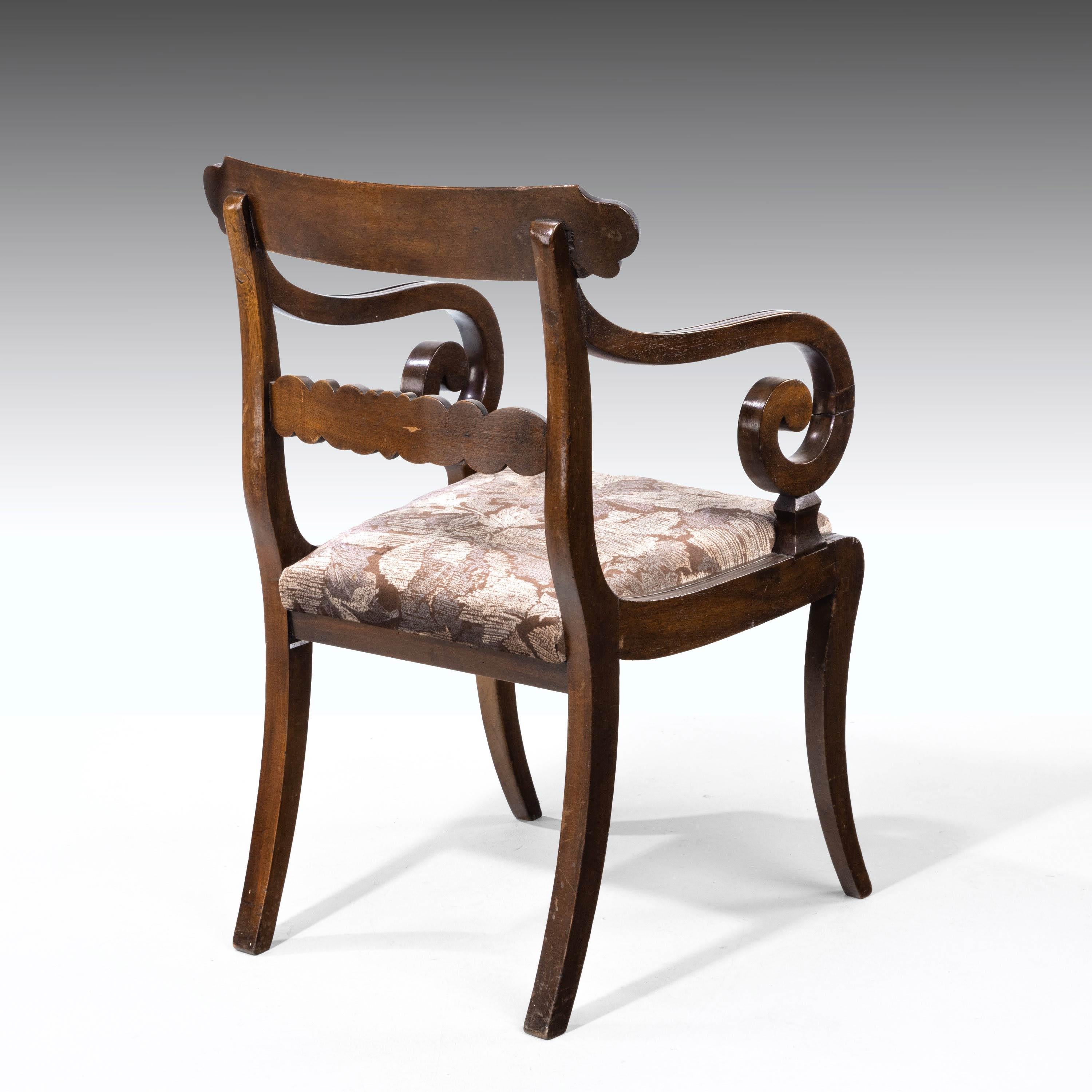 19th Century Good Set '6+2' of Regency Period Sabre Legged Mahogany Framed Chairs