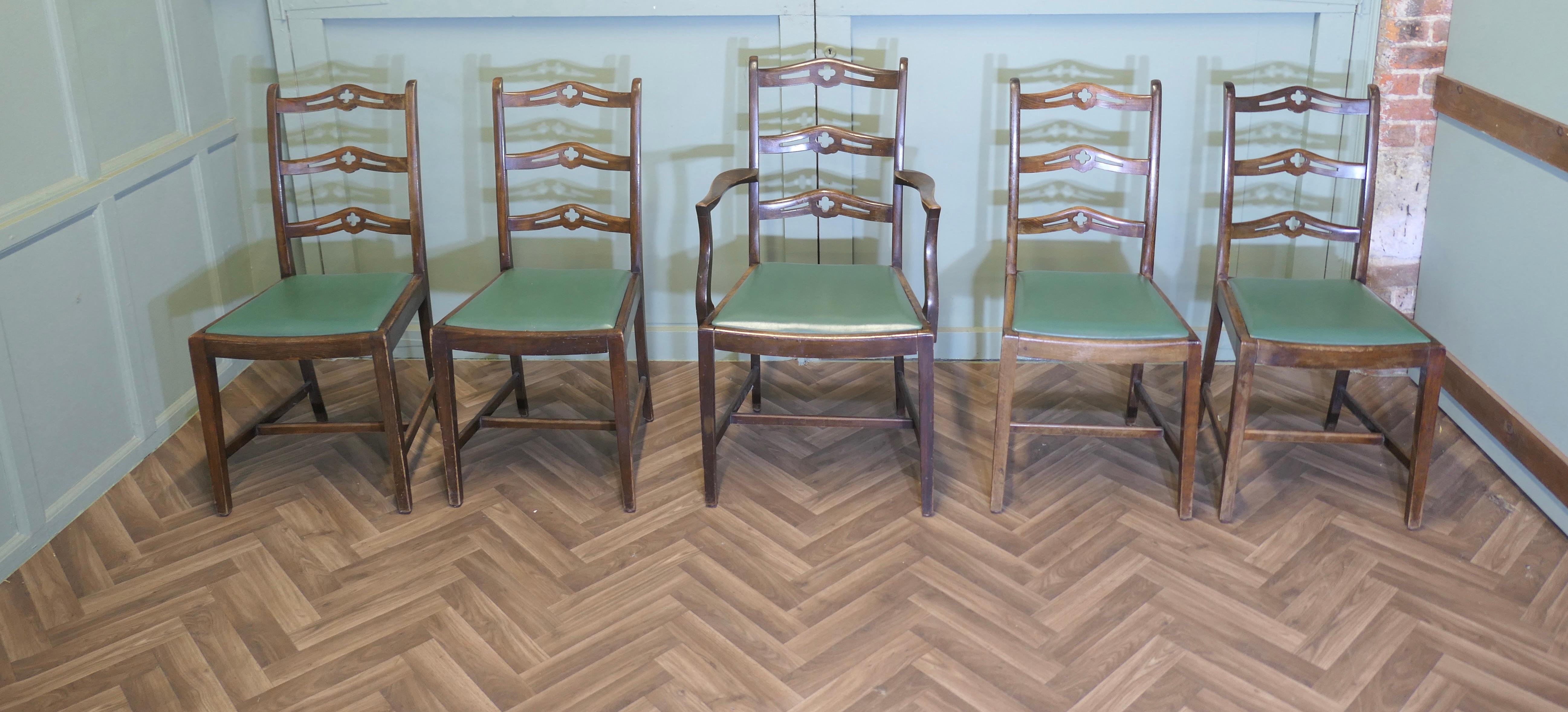 Country A Good Set of 5 Wavy Ladder Back Dining Chairs  This is a very attractive set For Sale