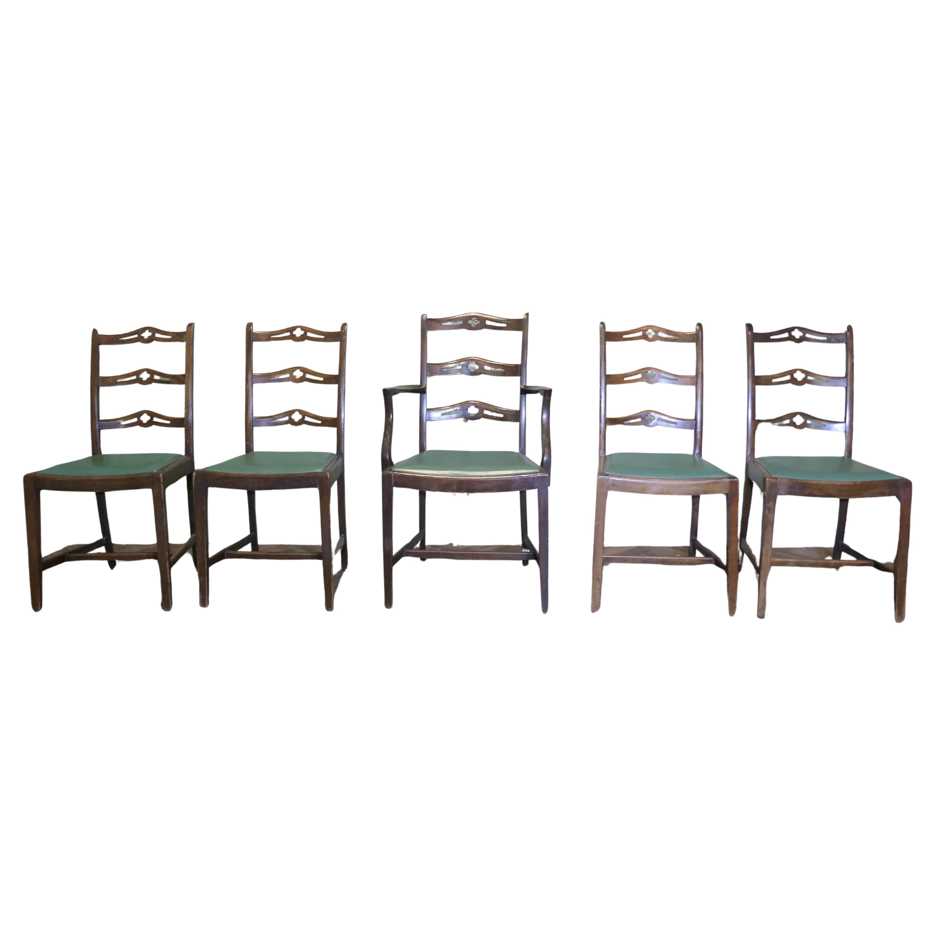 A Good Set of 5 Wavy Ladder Back Dining Chairs  This is a very attractive set For Sale