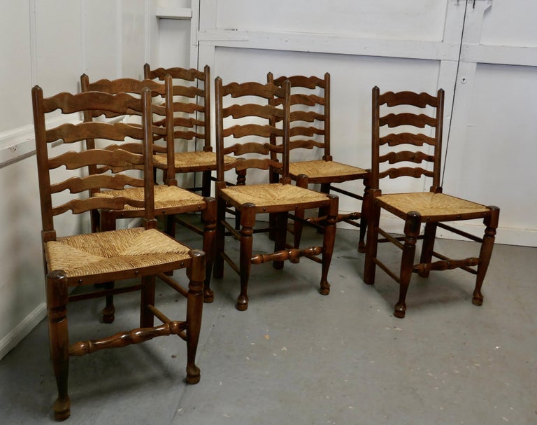 Good Set of 6 Farmhouse Ladder Back Dining Chairs at 1stDibs