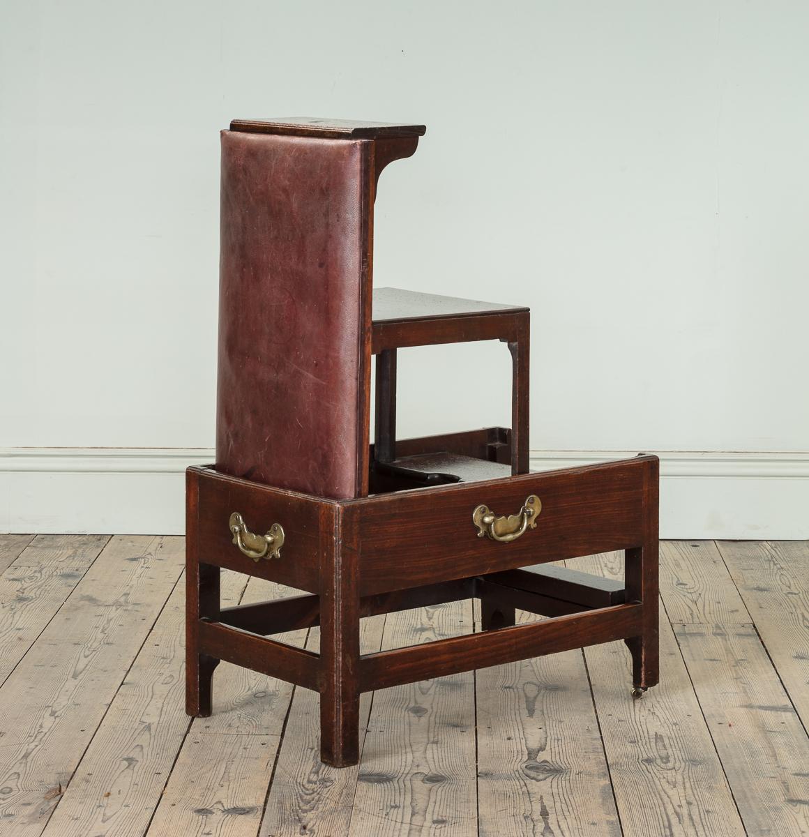 A Good Set of Mid 18th Century Mahogany Metamorphic Library Steps
Opening to reveal four treads, with brass handle and casters. English, circa 1750.

Provenance; Private Collection, California USA
Jeremy Ltd. London.