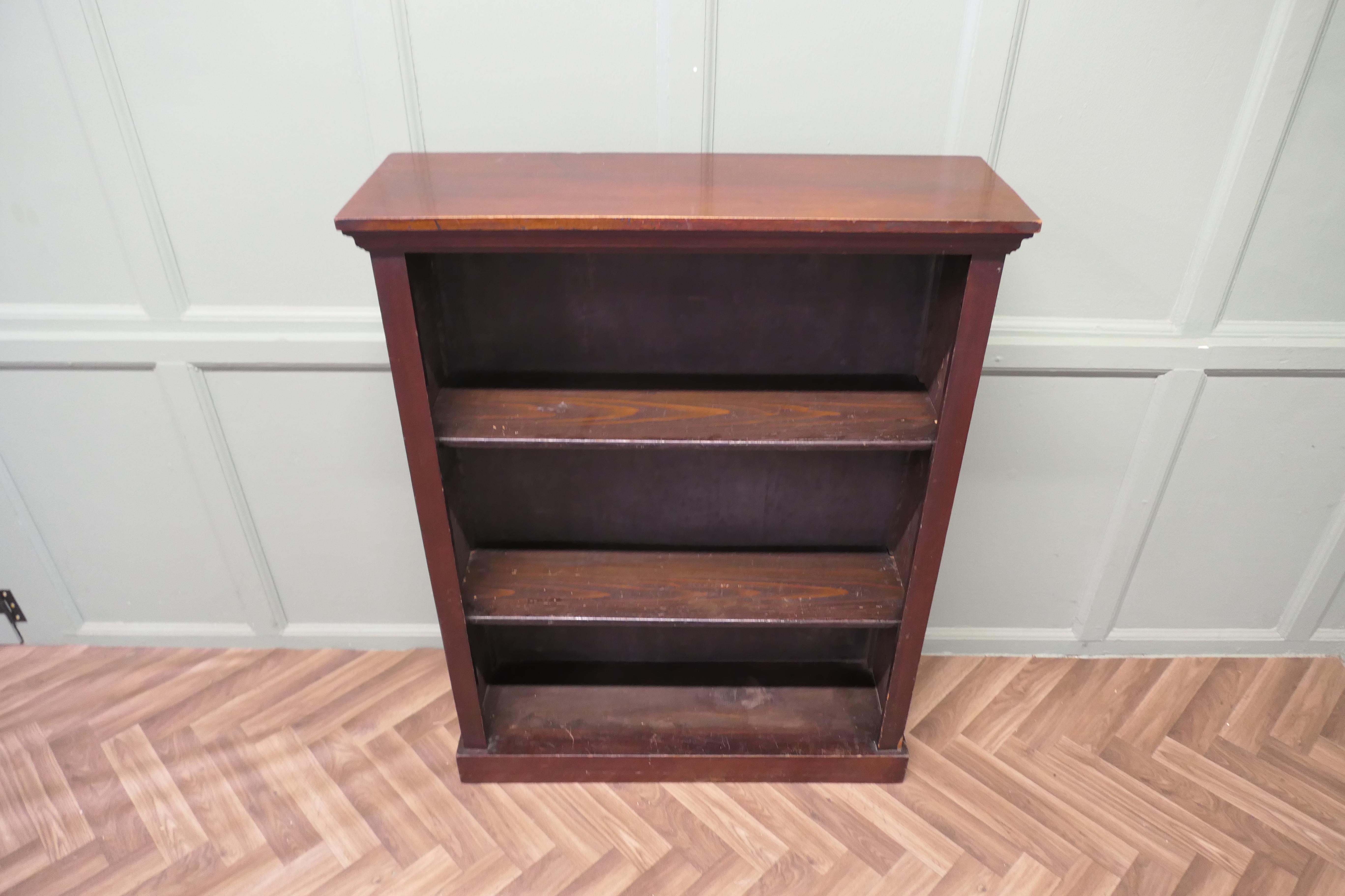 A Good Victorian Open Bookcase

This is an attractive piece, the book case has 2 adjustable shelves and is set on a small plinth, all in all a very good architectural piece which will blend in or stand alone
The Book shelf is in good used condition