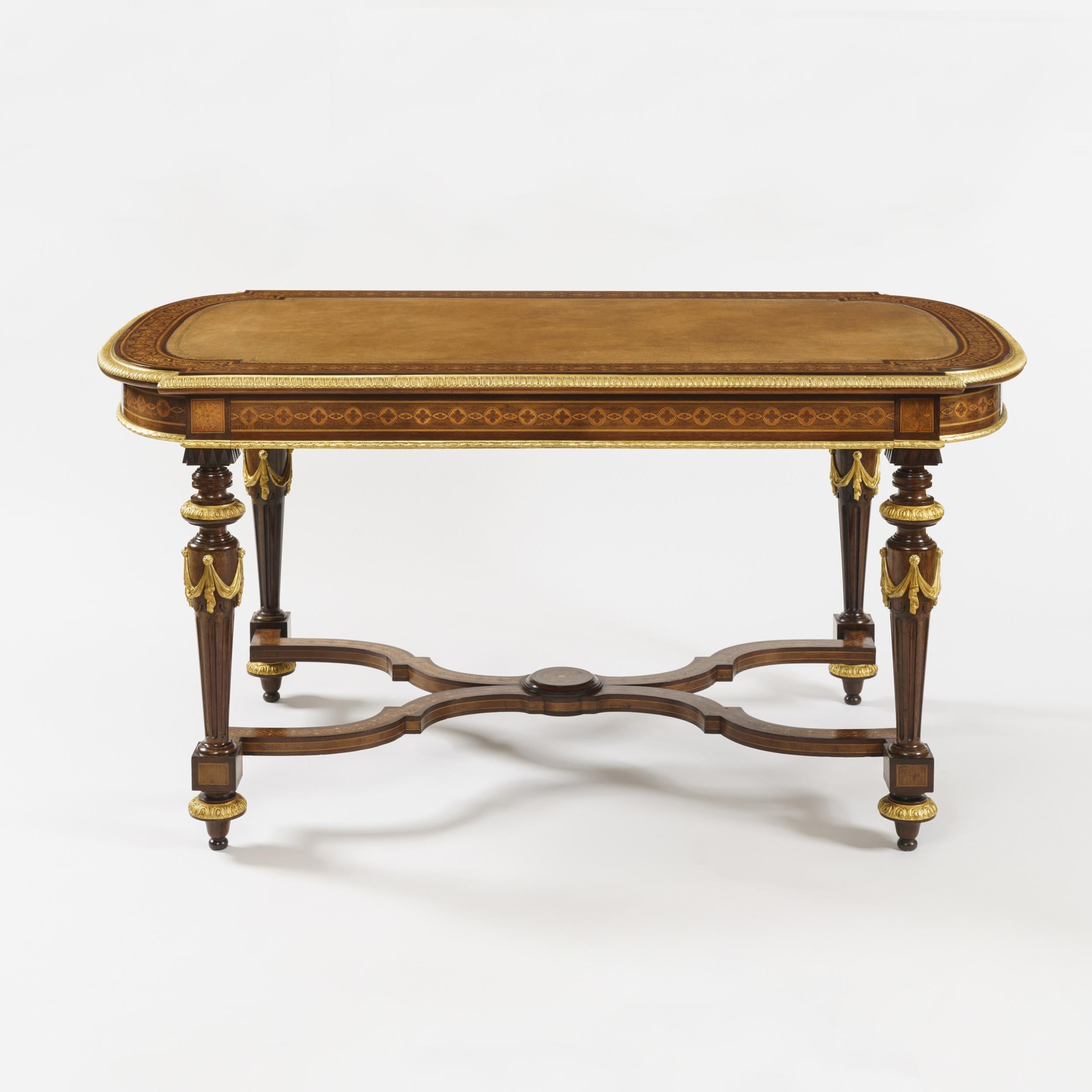 Victorian 19th Century Marquetry Writing Table in the manner of Holland & Sons For Sale