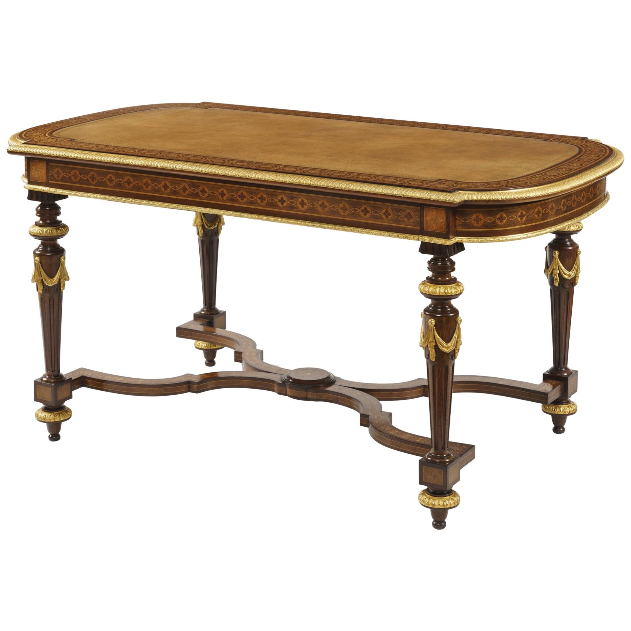 19th Century Marquetry Writing Table in the manner of Holland & Sons For Sale