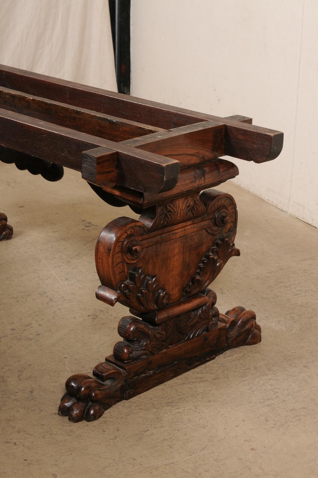 Wood A Gorgeous 18th C Italian Inlaid Marble Top Table w/Robustly Carved Trestle Legs For Sale