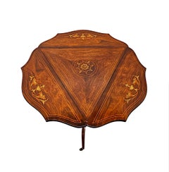 A Gorgeous 19th Century Inlaid Drop Leaf Triangular Occasional or Lamp Table