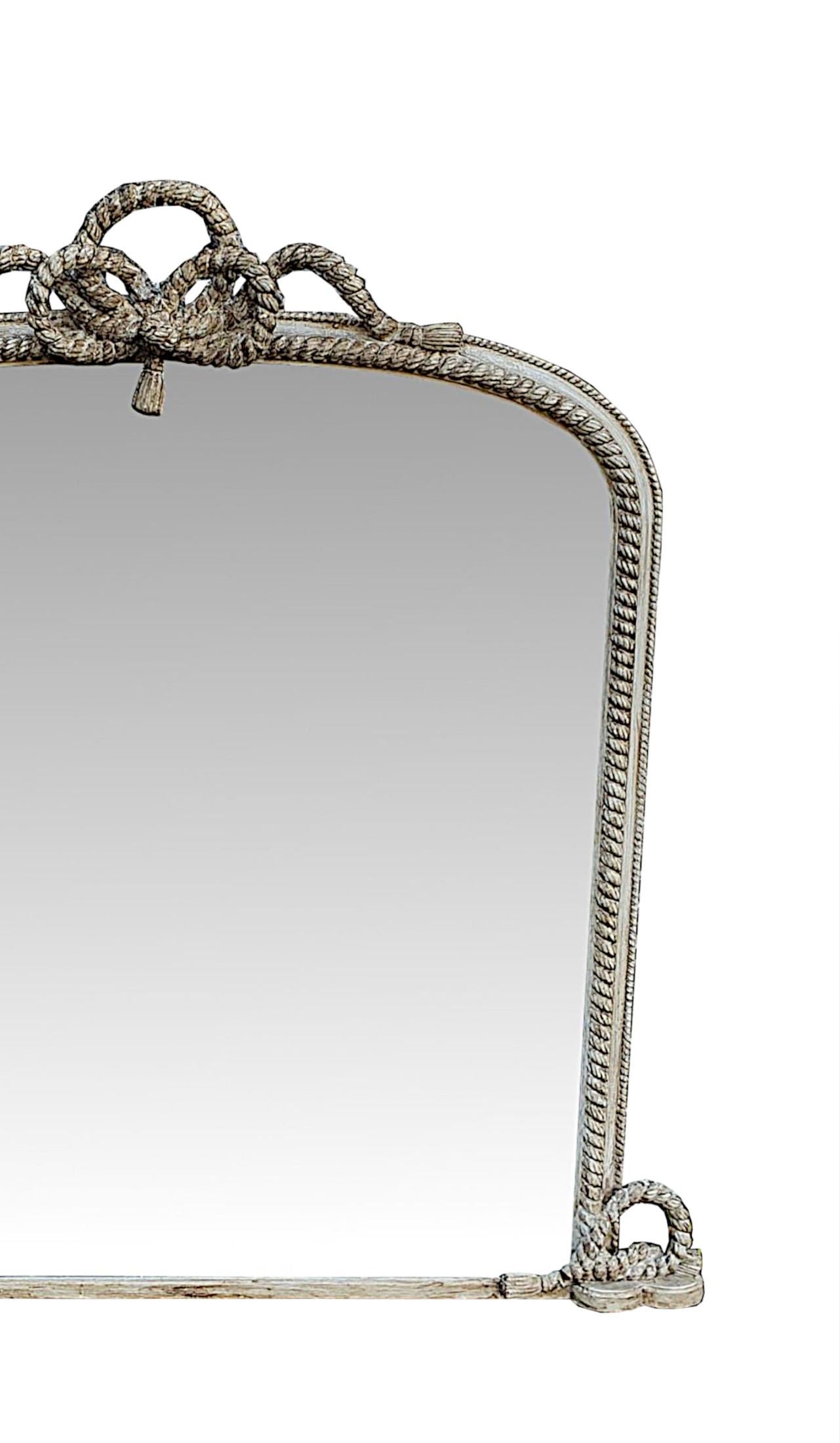 English Gorgeous 19th Century Overmantle Mirror Restored in a Distressed Paint Finish For Sale