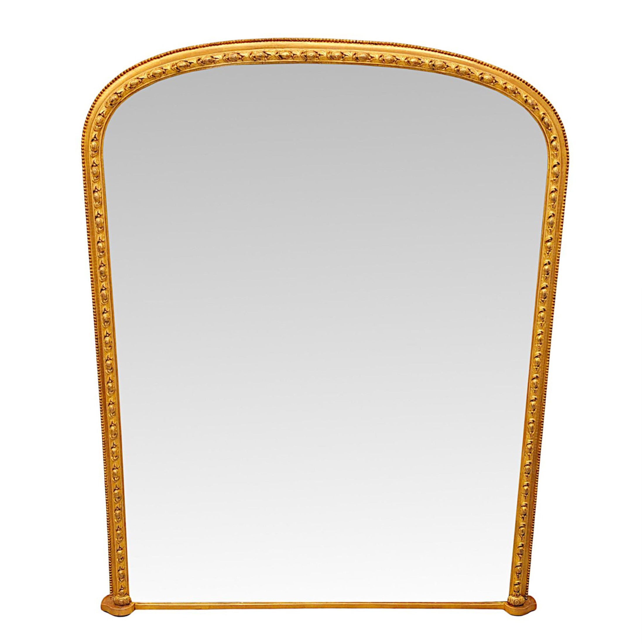 A Gorgeous 19th Century Simple Archtop Overmantel Mirror with Foliate Detailing For Sale