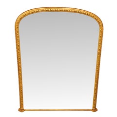 A Gorgeous 19th Century Simple Archtop Overmantel Mirror with Foliate Detailing