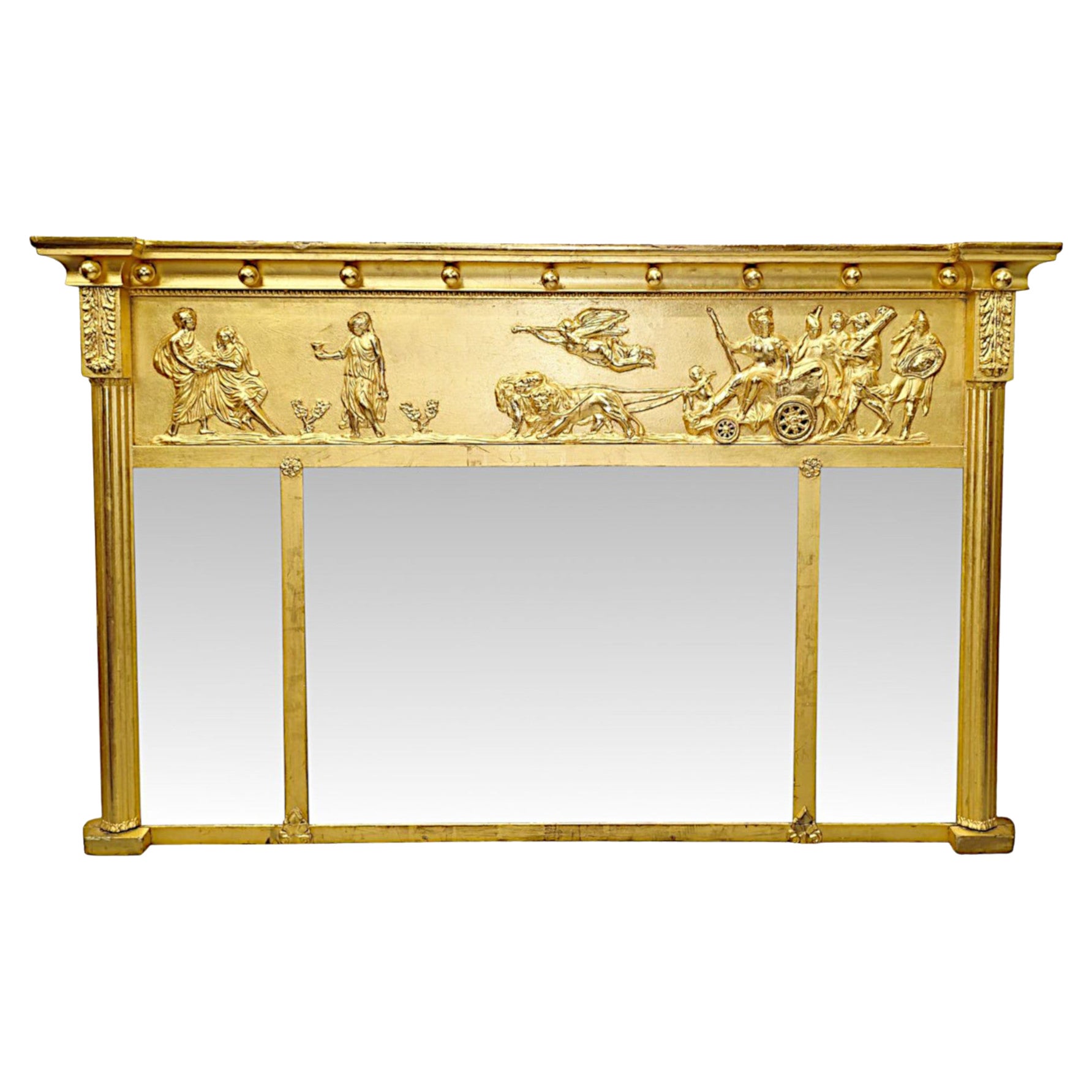 A Gorgeous 19th Century Small Giltwood Compartmental Overmantel Mirror For Sale