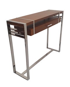 A Gorgeous Art Deco Design Walnut and Chrome Console or Side Table
