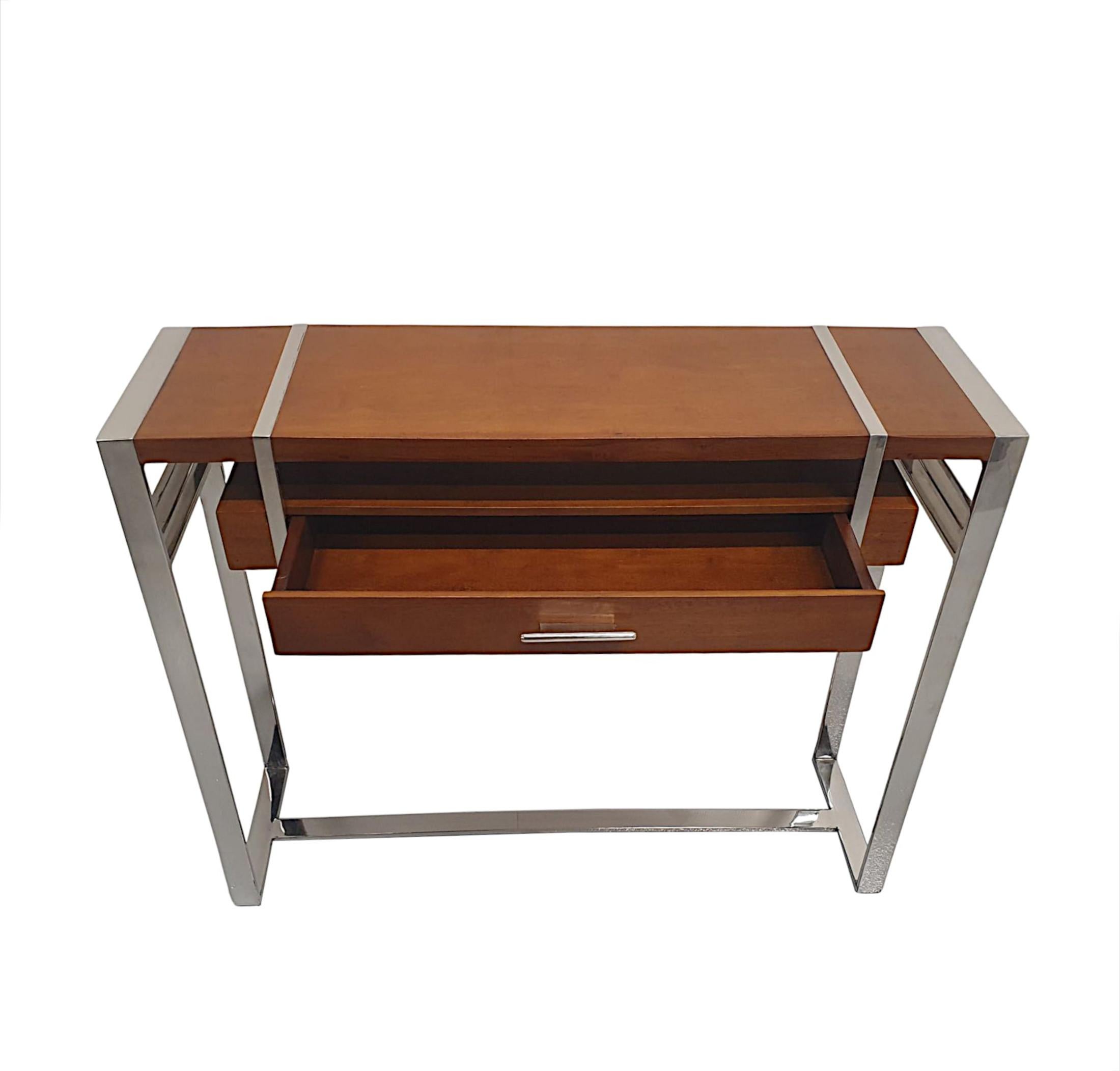 A Gorgeous Art Deco Design Cherrywood and Chrome Console or Side Table  In New Condition For Sale In Dublin, IE