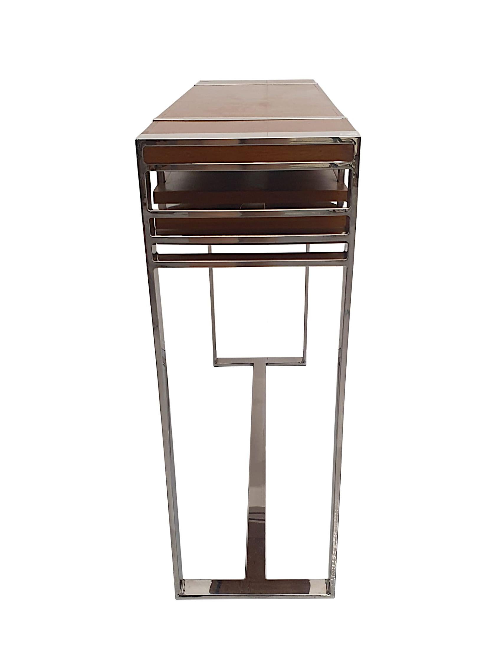 Contemporary A Gorgeous Art Deco Design Cherrywood and Chrome Console or Side Table  For Sale