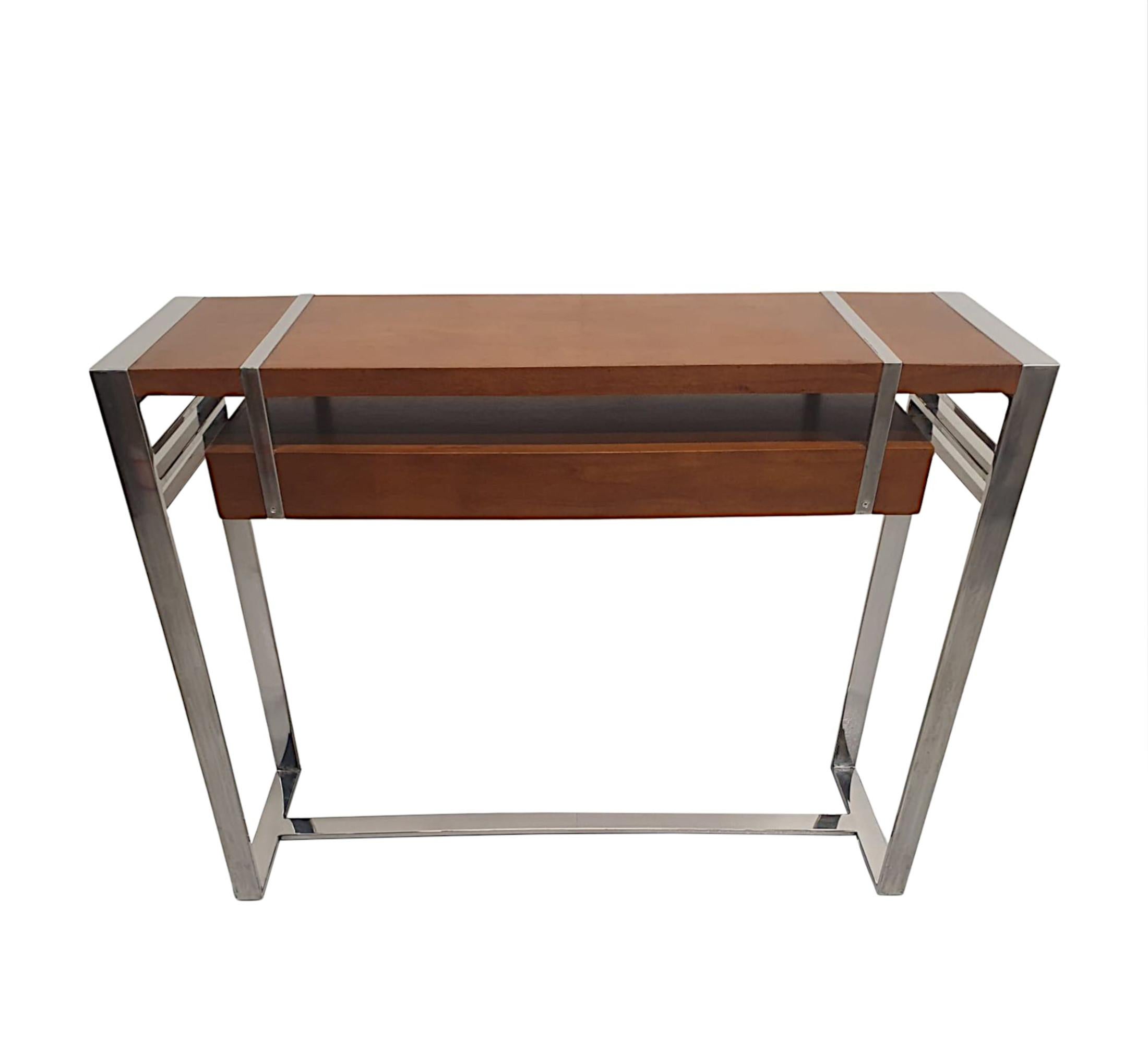 A Gorgeous Art Deco Design Cherrywood and Chrome Console or Side Table For Sale 1