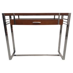 A Gorgeous Art Deco Design Cherrywood and Chrome Console or Side Table