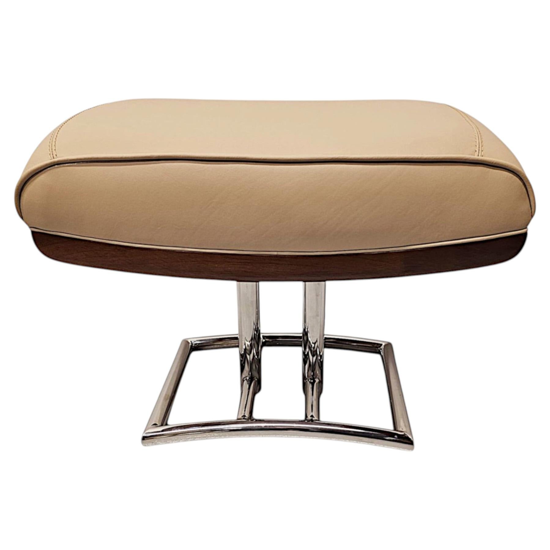 A Gorgeous Art Deco Design Chrome and Leather Stool