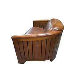 A Gorgeous Art Deco Style Leather and Walnut Two Seater Couch