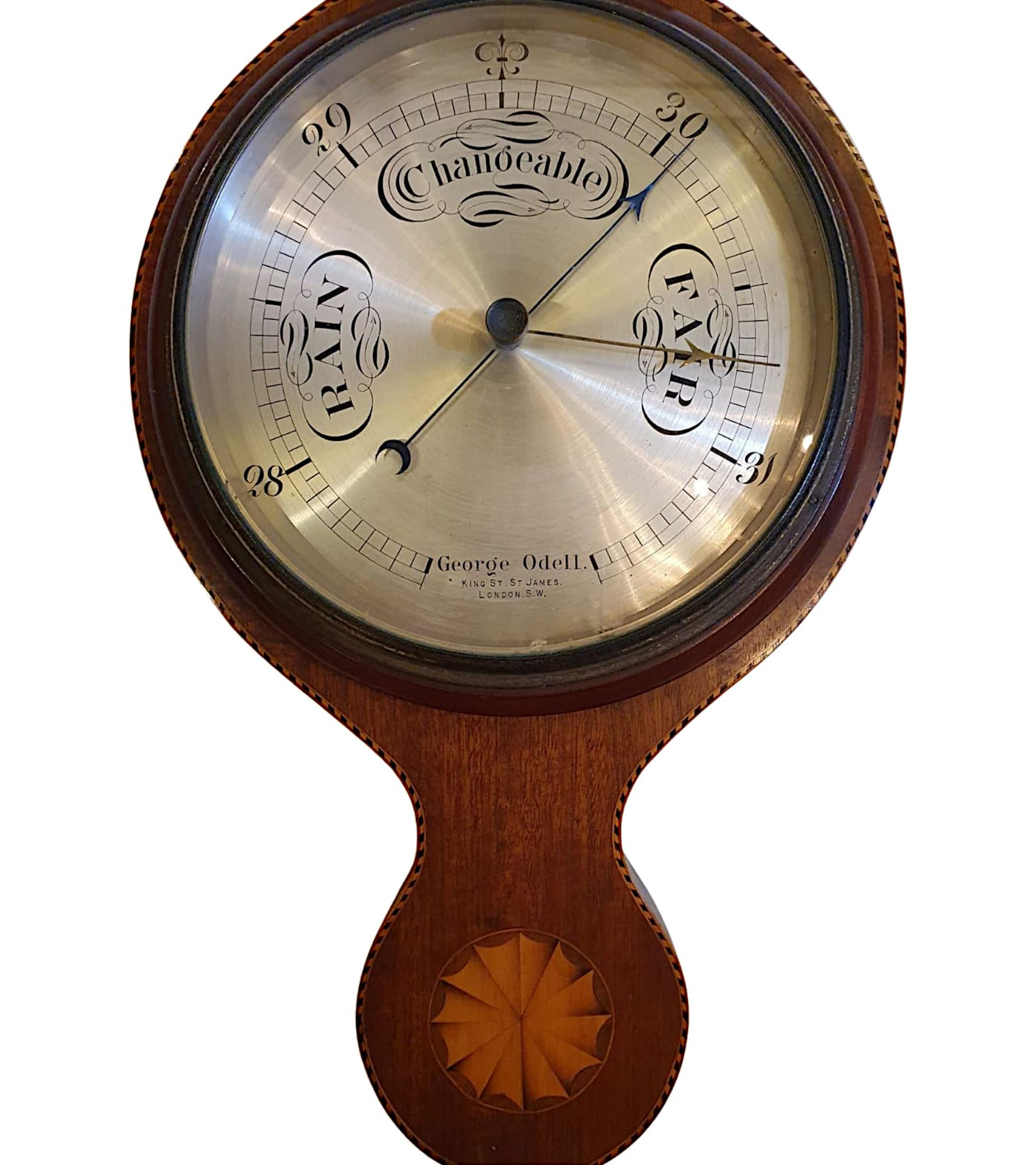 English Gorgeous Edwardian Inlaid Barometer by George Odell For Sale