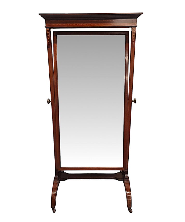 Edwardian Inlaid Cheval Mirror For Sale at 1stDibs