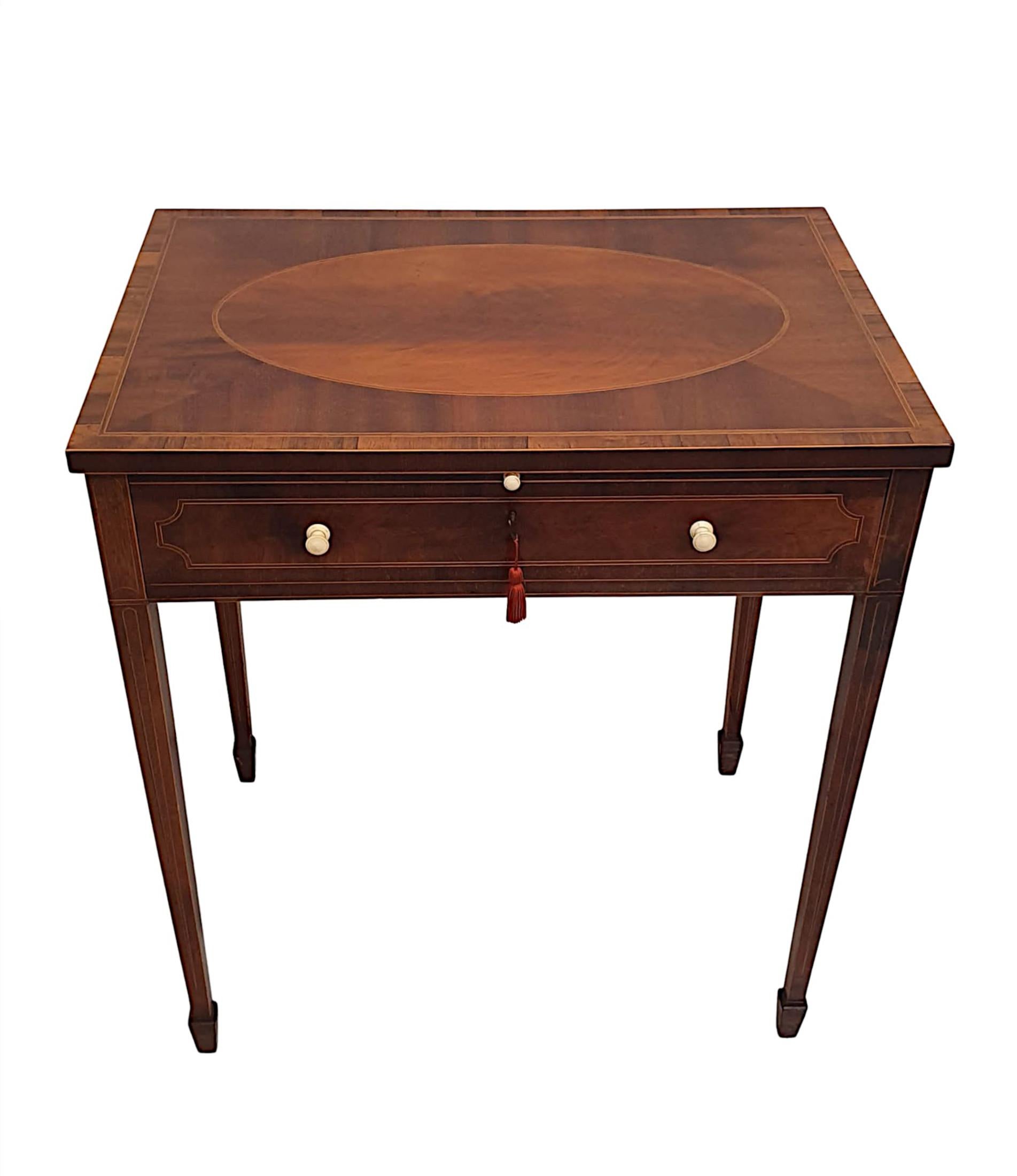 English Gorgeous Edwardian Inlaid Side or Writing Table by Hampton and Sons For Sale