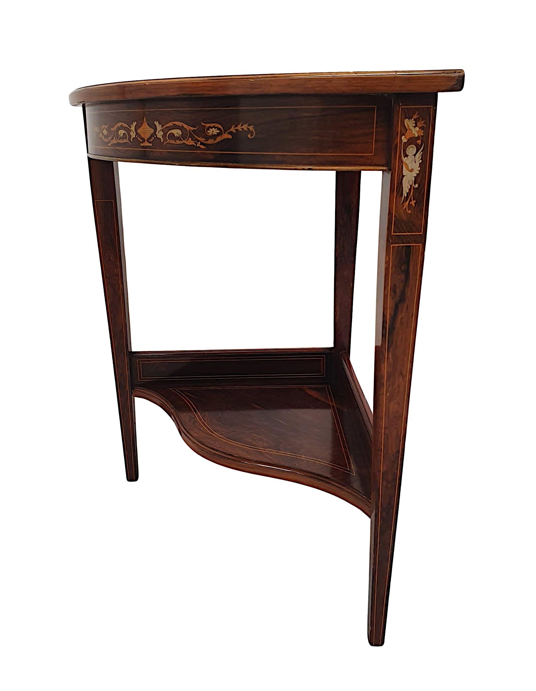 English Gorgeous Edwardian Line Inlaid Marquetry Corner Table For Sale