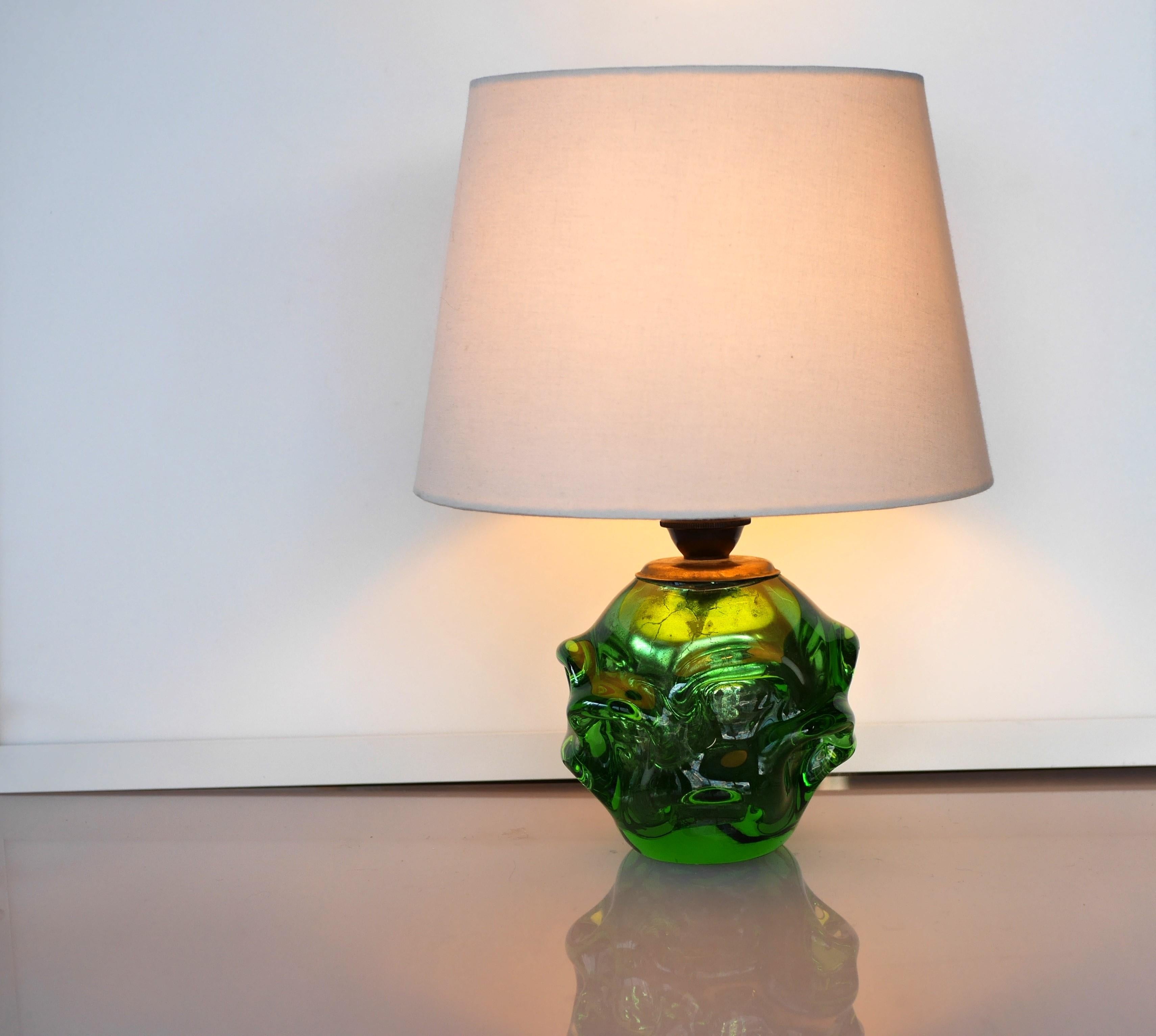 mid century vintage green glass table lamp