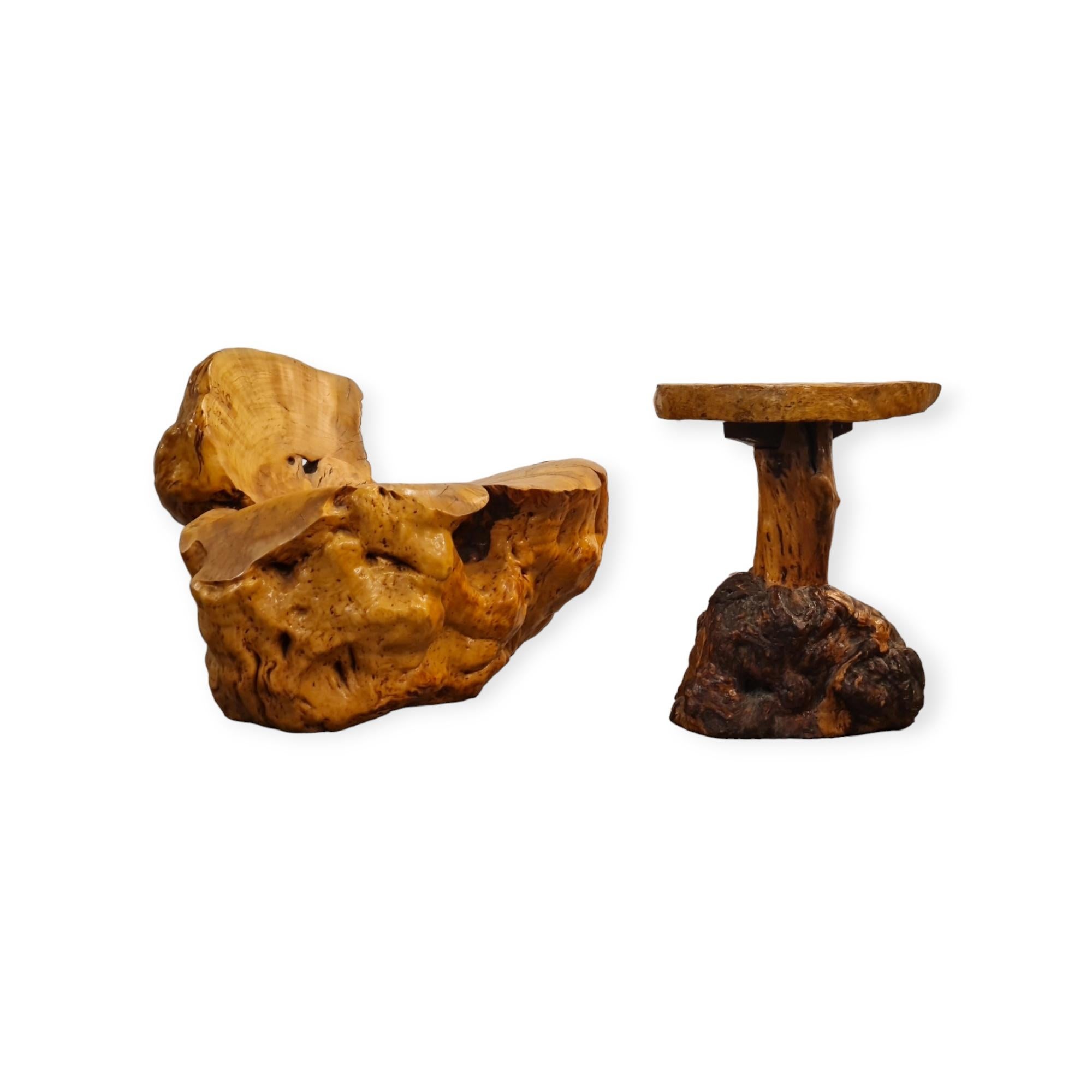 A Gorgeous Finnish Burl Set of a Chair and Side Table For Sale 11