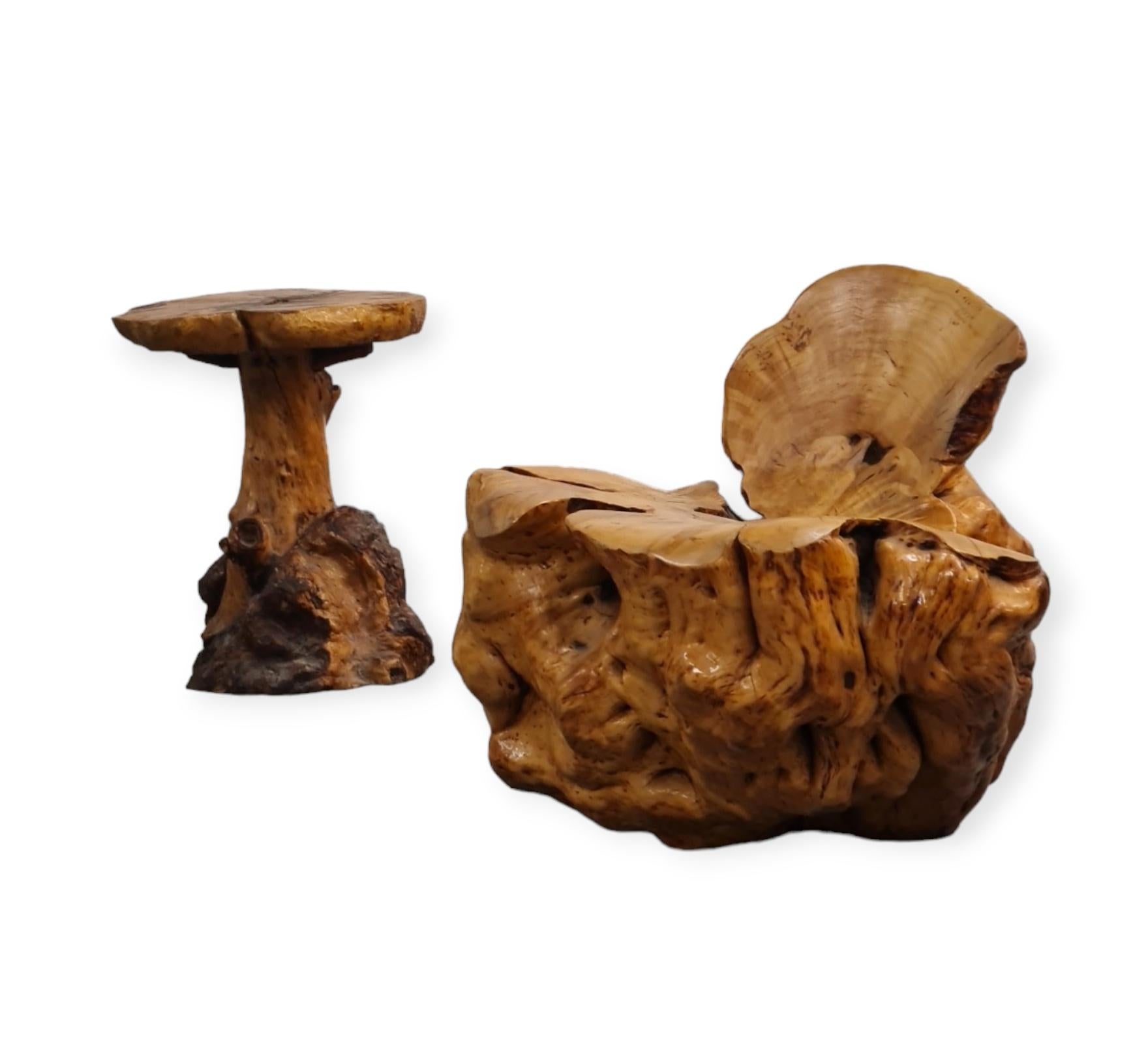 A Gorgeous Finnish Burl Set of a Chair and Side Table For Sale 13