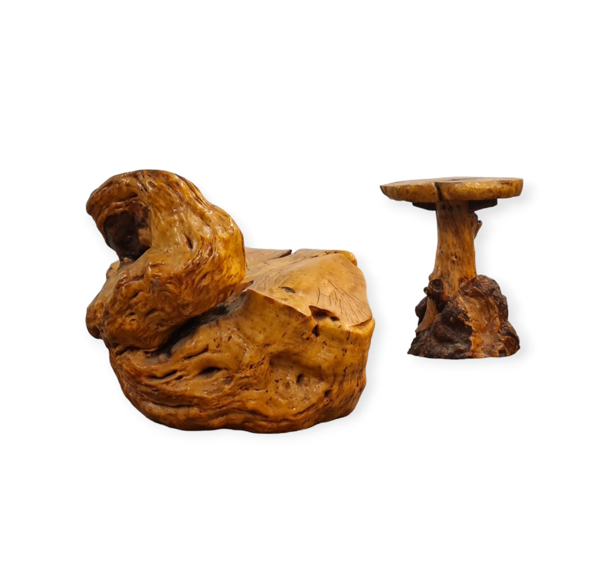 Country A Gorgeous Finnish Burl Set of a Chair and Side Table For Sale