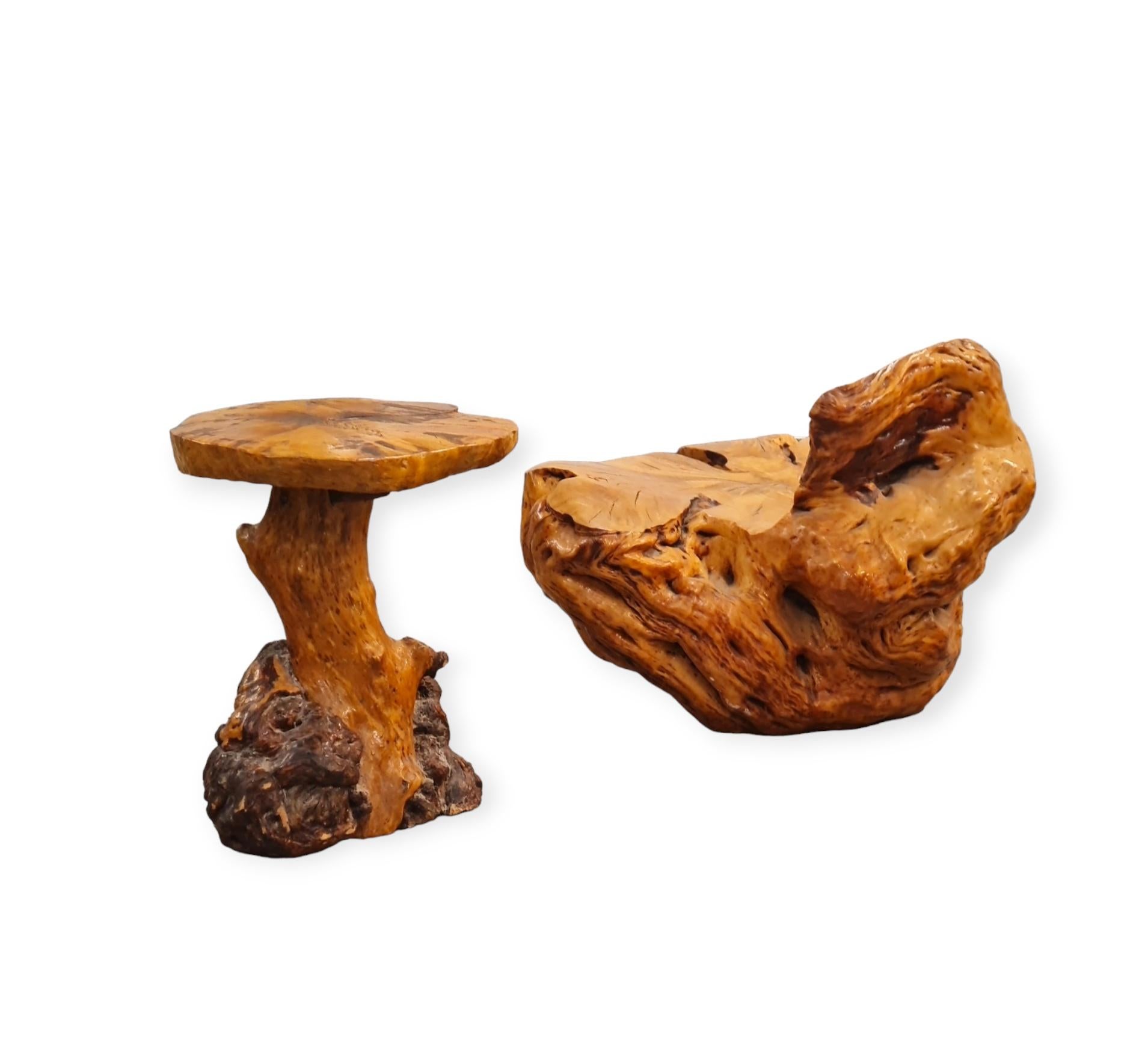 A Gorgeous Finnish Burl Set of a Chair and Side Table In Good Condition For Sale In Helsinki, FI
