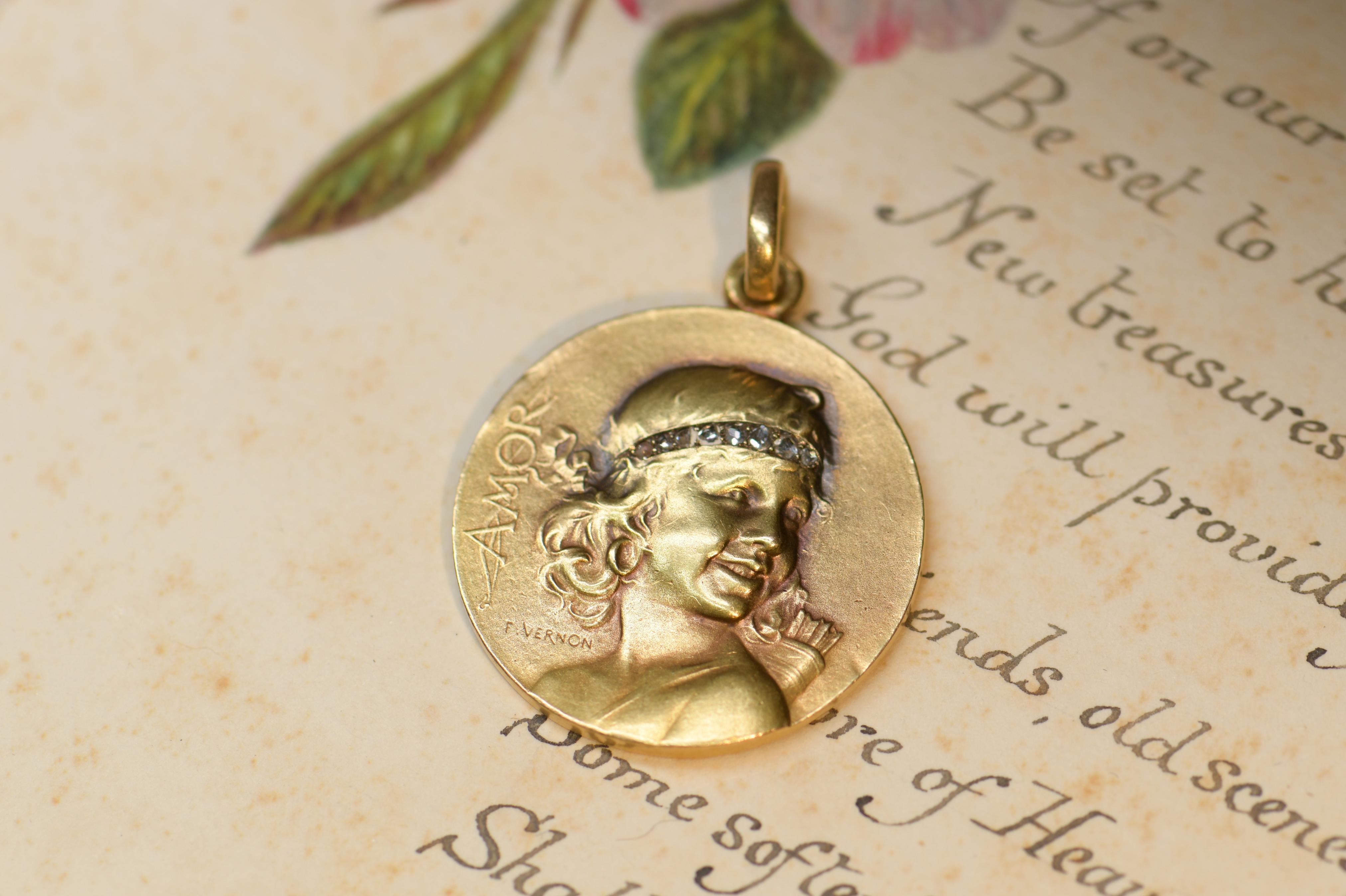 Women's or Men's Gorgeous French Art Nouveau Gold Medallion Pendant