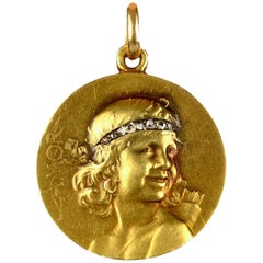 Gorgeous French Art Nouveau Gold Medallion Pendant