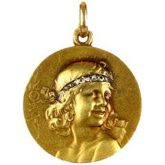 Gorgeous French Art Nouveau Gold Medallion Pendant