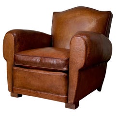 A Gorgeous French Leather Club Chair, Chapeau de Gendarme in Caramel, C 1950’s