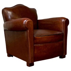 A Gorgeous French Leather Club Chair, Chapeau de Gendarme Model Circa 1950’s
