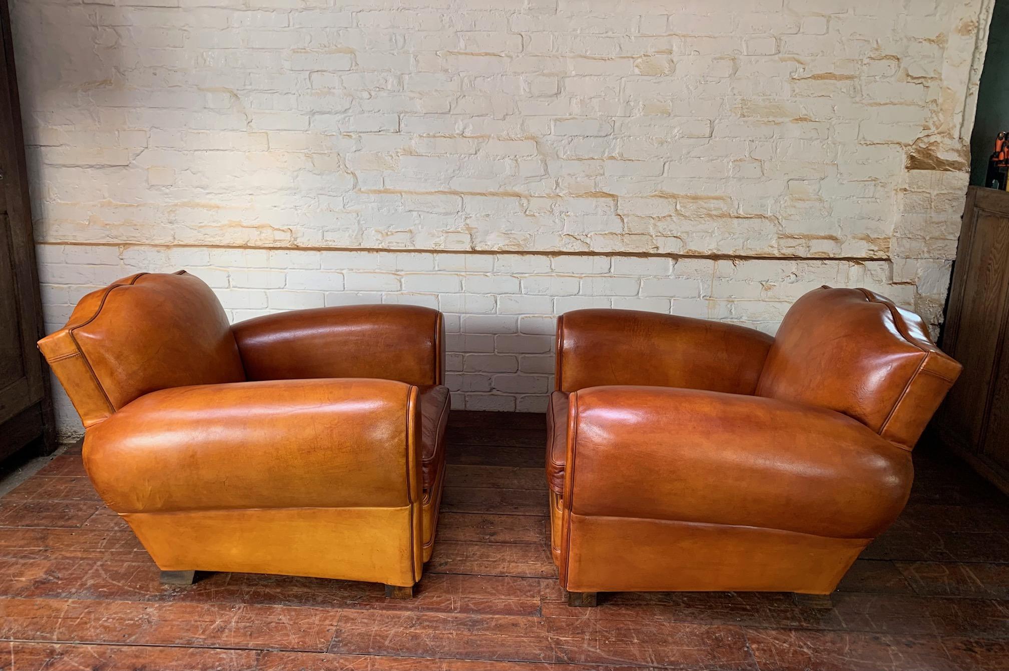 A Gorgeous French Leather Club Salon, Caramel Moustache, Circa 1950’s 1