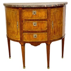 19th Century Louis XVI Style Marquetry Demi-Lune Commode with Marble Top