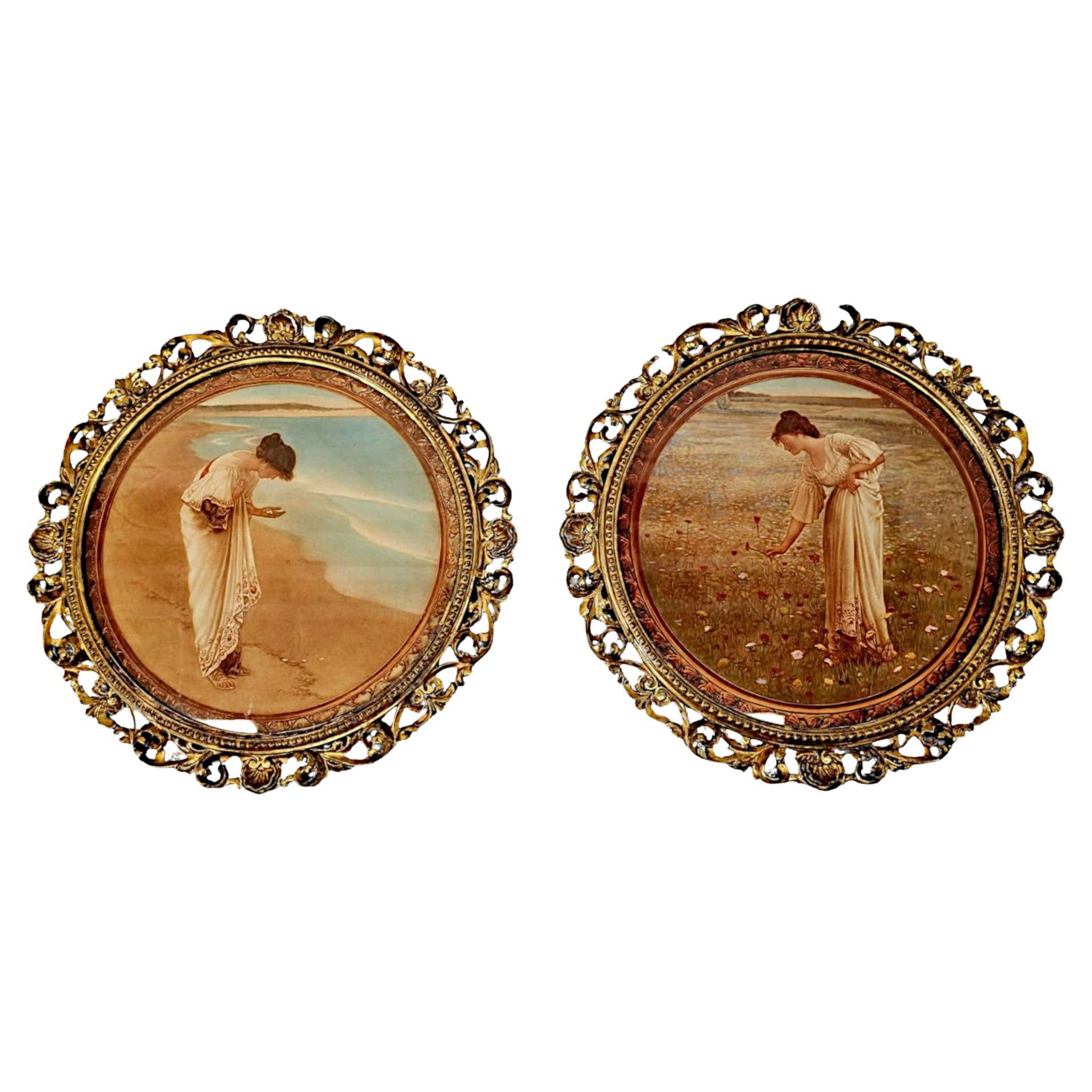 A Gorgeous Pair of 19th Century Giltwood Framed Prints For Sale