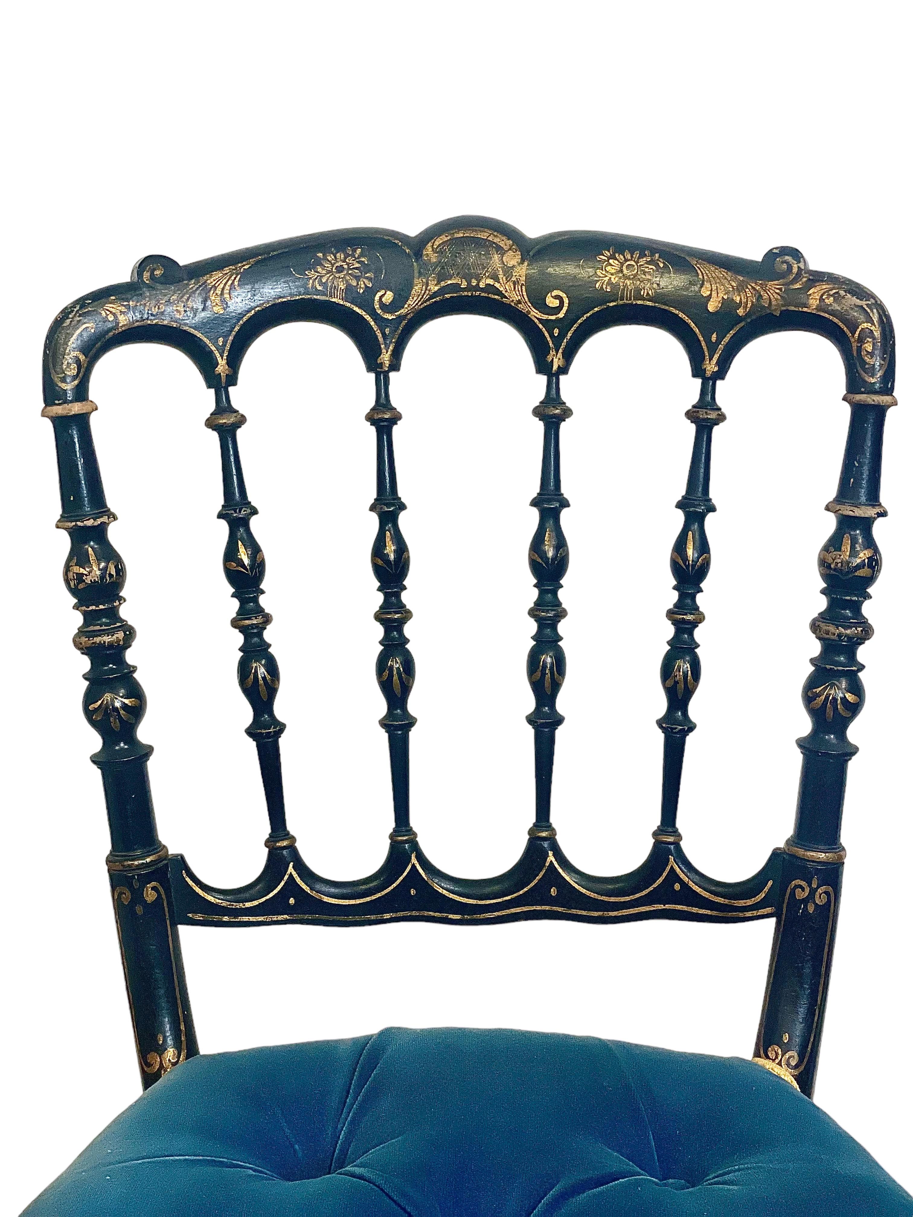 French Pair of 19th Century Napoleon III Opera Chairs in Ebonized Wood