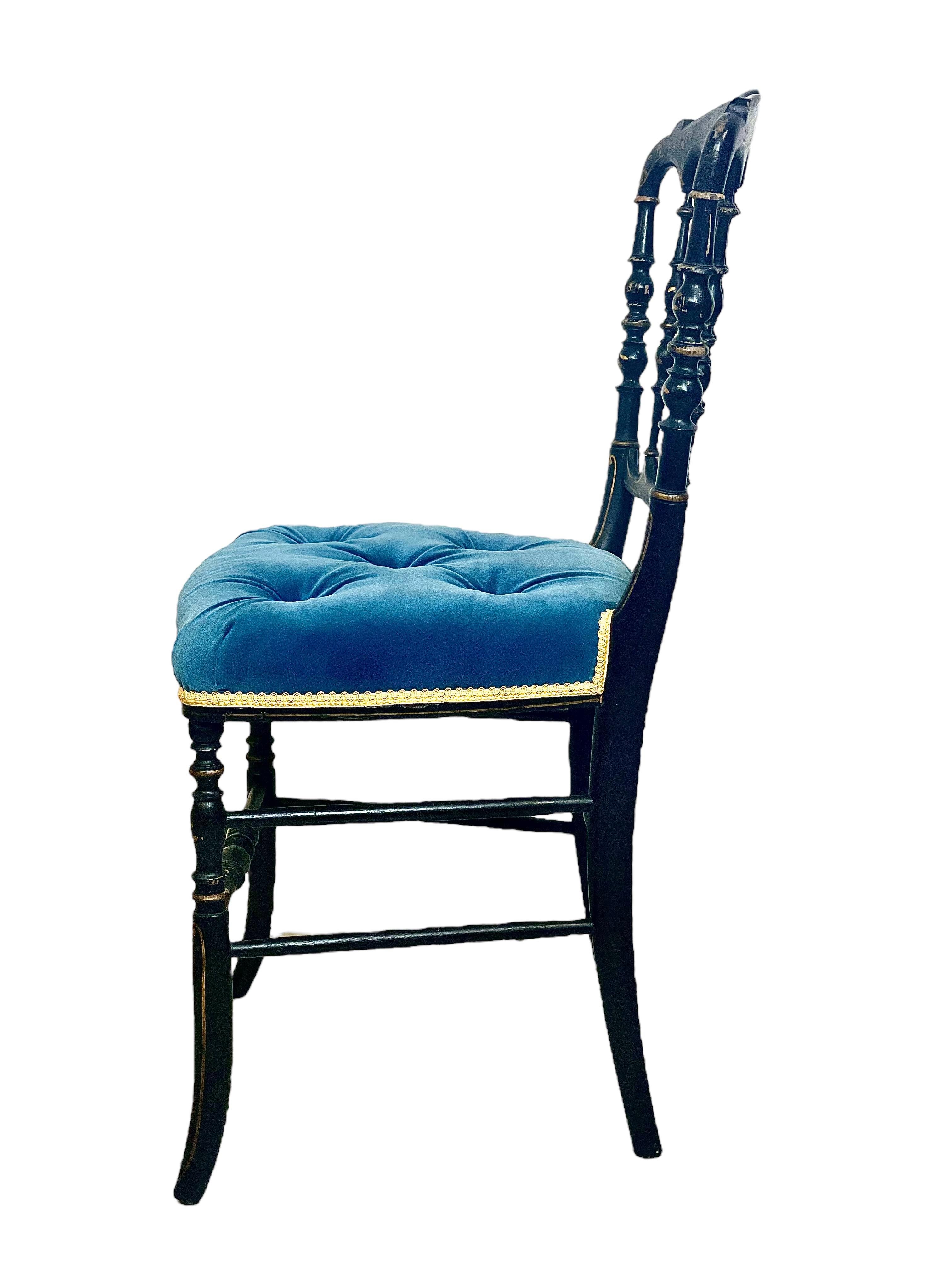 Pair of 19th Century Napoleon III Opera Chairs in Ebonized Wood 1