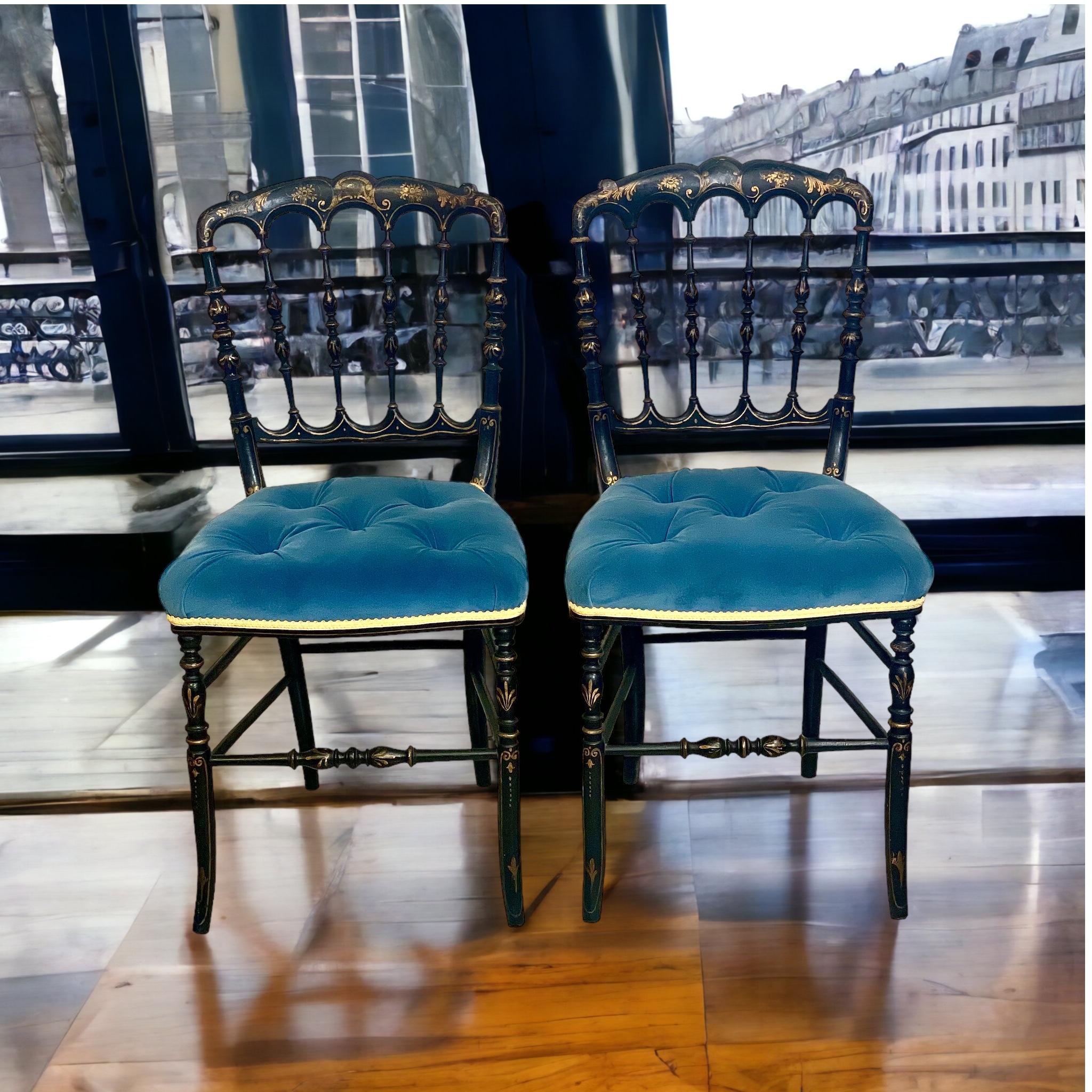 Pair of 19th Century Napoleon III Opera Chairs in Ebonized Wood 3