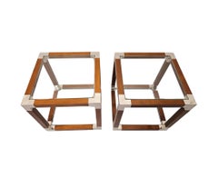 A Gorgeous Pair of Walnut and Glass Side Tables