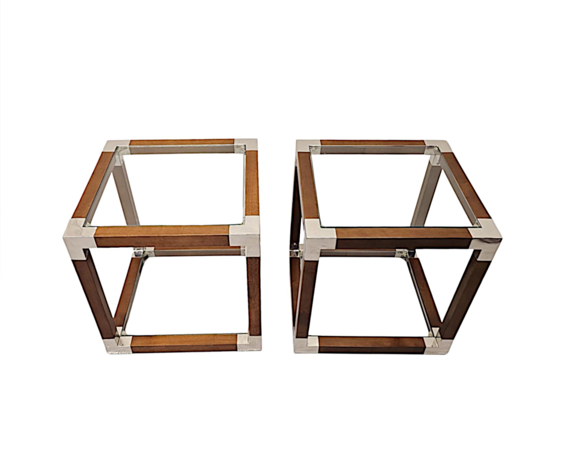 French A Gorgeous Pair of Cherrywood and Glass Side Tables For Sale