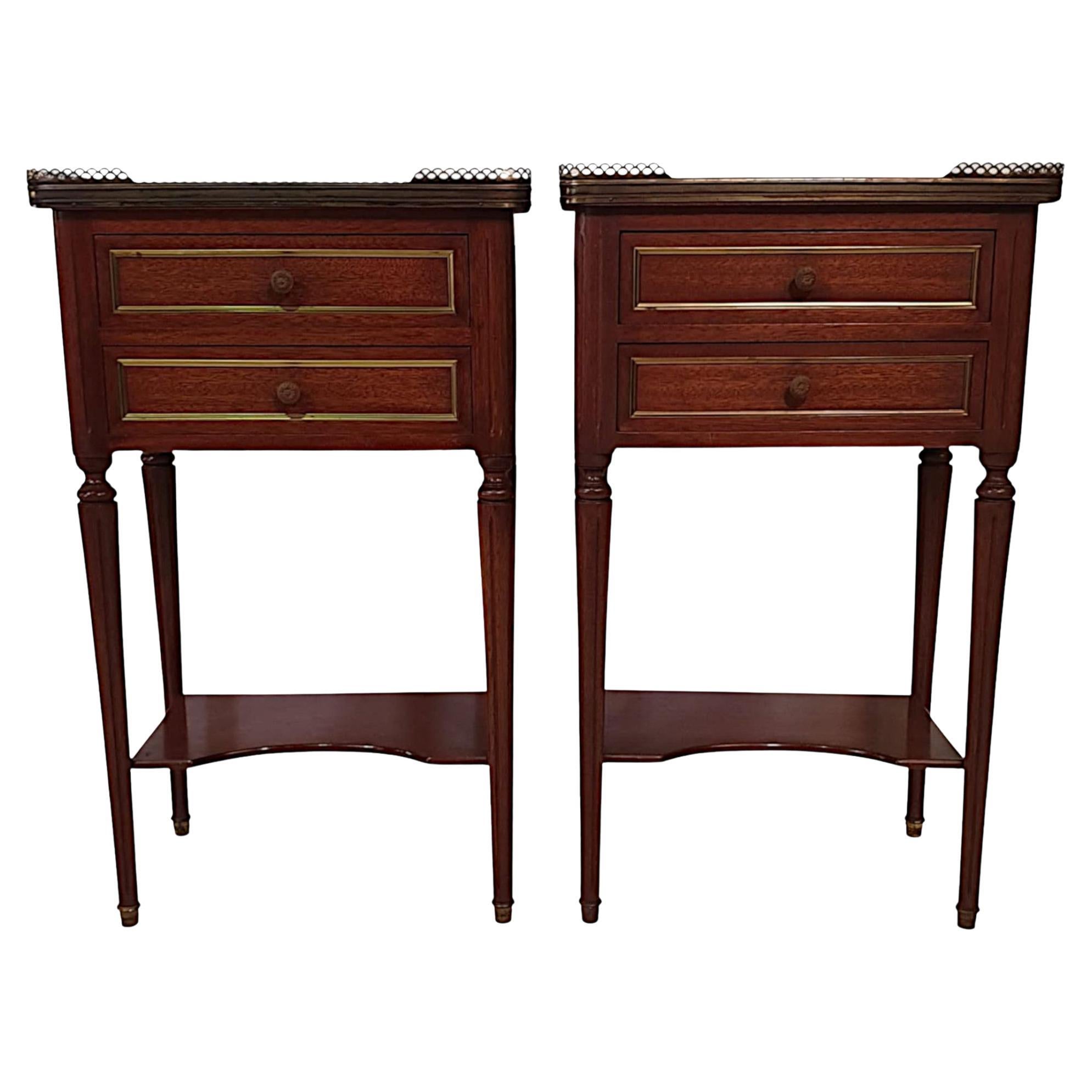 Gorgeous Pair of Early 20th Century Marble Top Bedside Cabinets