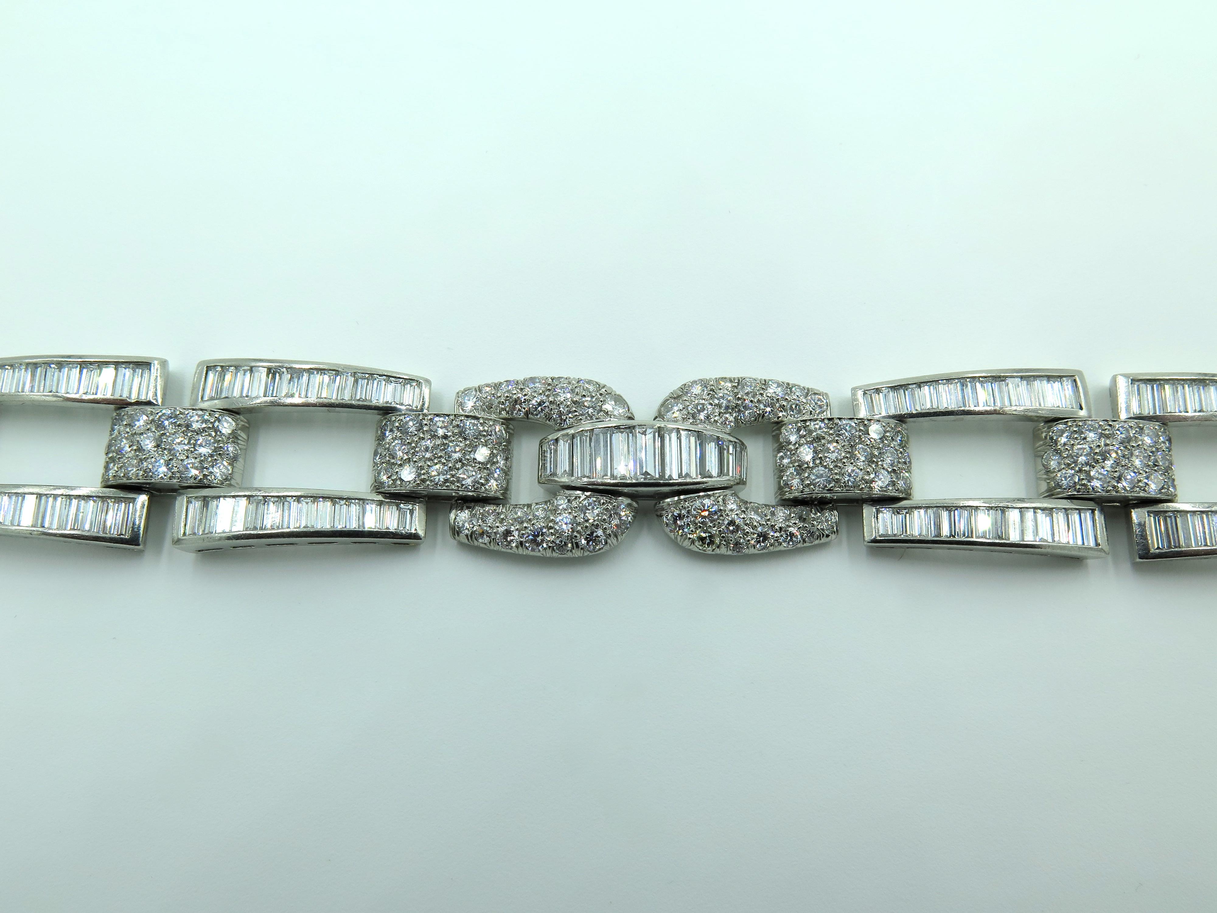 1950s Diamond Platinum Panel Bracelet In Excellent Condition In New York, NY