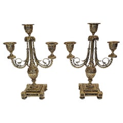 Gorgeous Quality Pair of 19th Century Polished Brass Three Branch Can-Delabra