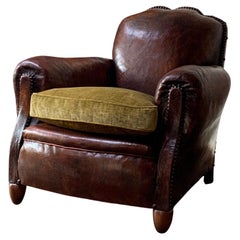 Preciosa y elegante Silla Club de Piel Francesa, Modelo Normandía, C1910